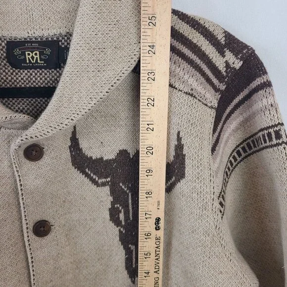 RRL Ralph Lauren Southwestern Shawl Collar Cardigan Beige Brown Wool Blend M - Picture 7 of 10